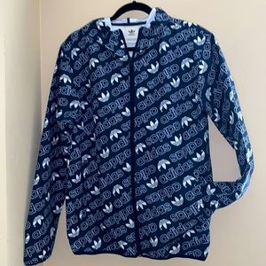Adidas Blue and White Monogram print hooded Jacket Men Size S